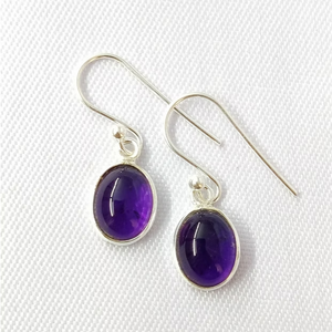 Boucles d'oreilles pendantes en argent 925 de haute qualité avec améthyste naturelle ovale, pierre violette, bijoux indiens minimalistes en gros - Product Image 2