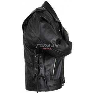 Chaqueta de Motociclista Brando de Cuero Genuino Negro, Chaqueta Clásica Asimétrica con Cierre, Estilo Punk Rock para Motociclistas - Product Image 3
