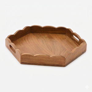 Plateau rond élégant en bois avec des bordures florales incrustées complexes, parfait pour la décoration de table moderne et le service - Product Image 5