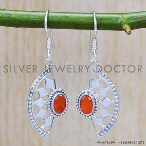 Natural Carnelian Faceted Gemstone Silver <b>Earrings</b> 925 Sterling Silver <b>Fine</b> <b>Earring</b> Wholesale Price Silver Jewelry - Product Image 2