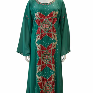 Vestido Kaftán Maxi Elegante Hecho a Mano por Georget, Mangas Largas/Cortas/Tres Cuartos, Adornado con Cuentas de Piedra, Transpirable, Ligero, Elástico en Cuatro Direcciones - Product Image 1