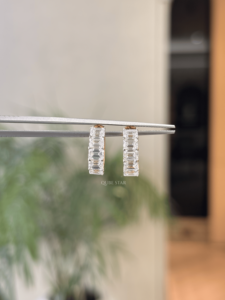 Classic emerald cut lab grown diamond <b>huggie</b> hoop earrings 2.40ct VVS VS EF <b>solid</b> 14 kt <b>gold</b> anniversary fine jewelry for women - Product Image 2