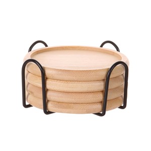 Ensemble de sous-verres en bambou artisanal avec support en métal |   Vente en gros - Product Image 1