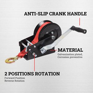 Verricello per Rimorchio Barca Resistente da 3500 libbre, Cinghia in Poliestere Rossa da 33 Piedi, Verricello Manuale Portatile a Cricchetto Bidirezionale - Product Image 5