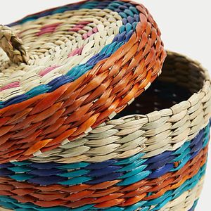 Handwoven Mini Seagrass Basket with <b>Lid</b> – Colorful Decorative <b>Storage</b> Basket for Jewelry, Cosmetics and <b>Small</b> Accessories - Product Image 2