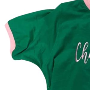 T-shirt vert à col rond avec bordure rose, imprimé graphique « Charter Member », manches courtes, décontracté, en coton, pour femme, vêtement de mode - Product Image 4