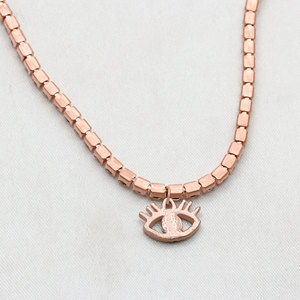 925 Sterling <b>Silver</b> Rose Gold Plated Evil Eye Tennis <b>Choker</b> Necklace Sparkling White Blue CZ Charm Wholesale Jewelry - Product Image 2
