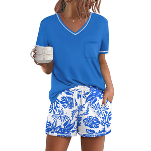 Comfortable Fabric <b>Twin</b> <b>Set</b> For Women Summer Short Sleeve Top And Matching Shorts <b>Twin</b> <b>Set</b> Ideal for Sleeping And Casual Use - Product Image 1