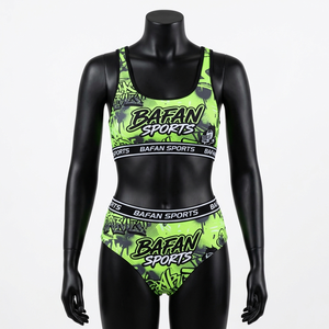 Conjunto de Bikini de Dos Piezas para Mujer, Tela Elástica de Poliéster y Spandex de 200 GSM, Traje de Baño Estampado Verde Neón, Bikini Personalizado con Logotipo - Product Image 5