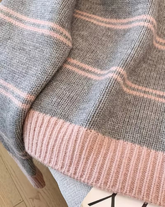 Women's Half Zip Striped Knit Sweater V-neck Loose Pullover Long Sleeve Front Logo for Autumn Winter Casual Wear - Product Image 5
