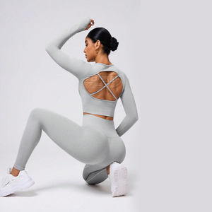 Conjuntos Deportivos para Mujer de 2 Piezas, Leggings sin Costuras de Cintura Alta, Top Deportivo sin Mangas, Transpirable, Ligero, Color Sólido - Product Image 2