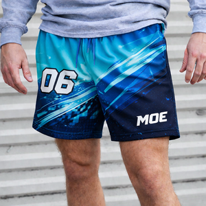 Pantalones Cortos de Baloncesto Azules para Hombre, Sublimados, con Número Personalizado, Malla, Uniforme de Equipo, Cintura Elástica con Cordón, Suministro al por Mayor - Product Image 3