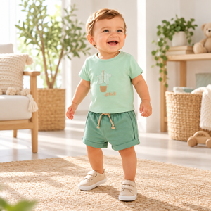 Ensemble de vêtements d'été pour bébés garçons et filles, 2 pièces, t-shirt brodé et short, tenue de haute qualité personnalisable - Product Image 3