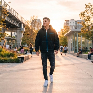 Men's Black Zip Up <b>Hoodie</b> Blue Contrast <b>Stitching</b> <b>Oversized</b> Streetwear Fleece Jacket Casual Sportswear Custom Wholesale - Product Image 5
