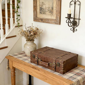 Vintage Leather & Wood <b>Storage</b> Box Compact Decorative <b>Suitcase</b> Chest with Classic Design Perfect for Keepsakes Leather Trunk Box - Product Image 3