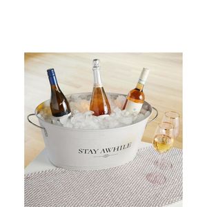Galvanized Iron Ice Tub White Enamel Beverage <b>Drink</b> <b>Cooler</b> Bucket Large Stainless Steel Handle Champagne Wine <b>Cooler</b> Oval Bucket - Product Image 3