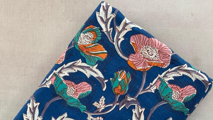 Blue Floral Hand Block Printed Cotton <b>Fabric</b> Indian Dress Material <b>Fabric</b> for Kurti Sewing Wholesale - Product Image 4