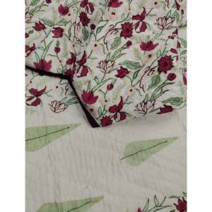 Edredón Reversible de Algodón 100% con Estampado Floral a Mano, Estilo Vintage, Ecológico, para Cama Doble, Color Blanco - Product Image 1