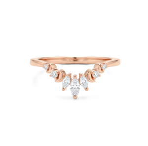 แหวนทองคำแท้ 14K ทรงมาร์คีส์และทรงกลม ประดับเพชรเลี้ยงในห้องปฏิบัติการ ดีไซน์มินิมอลลายเชฟรอน แหวนครบรอบ แหวนแฟชั่น แหวนแห่งความรัก - Product Image 2