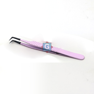 Pince à épiler antistatique en acier inoxydable à long manche, revêtement poudré couleur taupe rose, avec poignée en fibre - Product Image 1