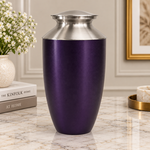 Urne commémorative Deep Purple en métal avec couvercle finition argentée – Élégant récipient pour cendres funéraires à exposer à la maison - Product Image 1