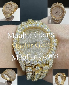 Fully Iced Out Branded <b>Watch</b> with Moissanite Diamond Round <b>Case</b> 10 Bar Water Resistant Stainless Steel Bracelet Clasp - Product Image 4