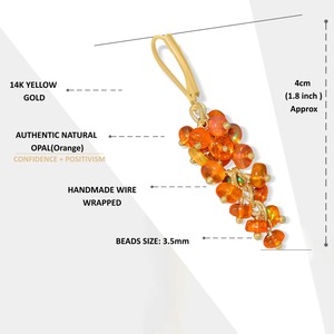 Orange <b>Opal</b> Dangle <b>Earrings</b> Gold Plated 925 Sterling Silver Beaded Drop <b>Earrings</b> for Women Party Wedding Gift - Product Image 2