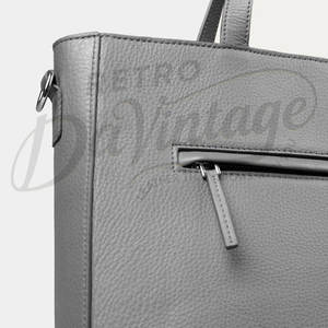 Sac fourre-tout élégant pour femme en cuir véritable gris, grande capacité, sac à main à bandoulière avec poignée supérieure et poche extérieure zippée - Product Image 4