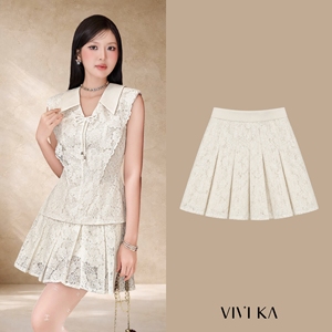 Minigonna da donna a vita alta con pizzo, paillettes e pieghe, fantasia floreale, linea ad A, casual e femminile, con pantaloncini integrati, 100% poliestere <span class=keywords><strong>MORNA</strong></span> - Product Image 1