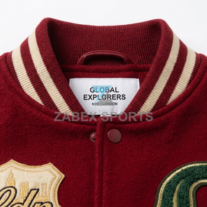 Custom Women's College <b>RED</b> COLOUR Style Varsity Jacket Embroidered Patch <b>Cropped</b> Fashion Jacket Wholesale Manufacturer - Product Image 3