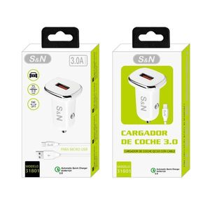 Cargador de coche S&N 3.0A QC3.0 con cable para dispositivos micro USB - Product Image 1