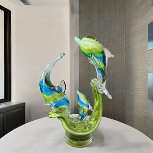 Plateau de table en verre Dophins, design animalier artistique contemporain fait main, forme irrégulière colorée, emballage individuel pour - Product Image 4