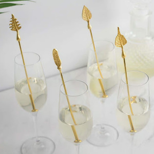 Antique Gold Finish 4-<b>pc</b> Cocktail Stirrers <b>Set</b> of 4 Stainless Steel Stirrers - Product Image 3