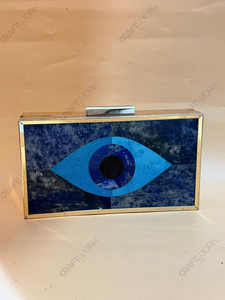 Pochette Evil Eye en Lapis Lazuli, Minaudière de Luxe Faite à la Main en Pierres Précieuses, Sac de Soirée de Créateur, Sac à Main de Mariée - Product Image 6