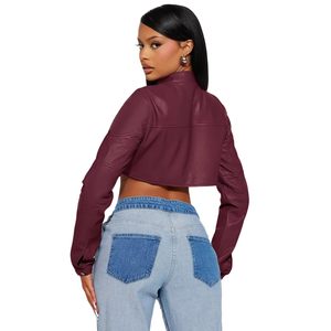 Chaqueta Bomber Corta de Piel Sintética para Mujer, Estilo Vintage Y2K, Chaqueta de Motera, Proveedor al por Mayor - Product Image 5