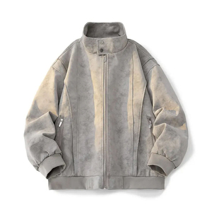 Chaqueta Bomber de Gamuza Lavada con Logotipo Personalizado, Unisex, Estilo Urbano Retro, Corte Holgado, Ropa de Moda - Product Image 1