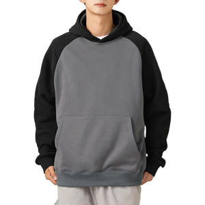 Sweat-shirt à capuche pour homme, rouge et crème, manches raglan, coupe ample, couleur unie, tricoté, pour l'automne, 100% coton - Product Image 2