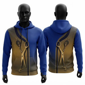 Sudadera con Capucha de Barbero de Felpa Cepillada Premium 220-260 GSM, Azul Rey y Dorado, Cortavientos, Ecológica, con Bolsillos, Ropa de Trabajo para Salón - Product Image 1