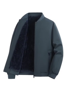 Veste d'hiver pour homme, doublée en polaire, coupe-vent, col montant, fermeture éclair, couleur unie, en nylon, épaisse et chaude - Product Image 1