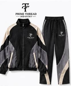 Wholesale Price Unisex Tracksuit Set Color Blocking Full Zip Stand Collar <b>Men</b> Autumn Wear Stone Washed <b>Pullover</b> Sweat pant Suits - Product Image 6