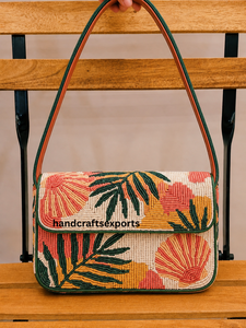 Sac à bandoulière de luxe tendance fait main à motif coquillage, perles, motif floral tropical, rabat magnétique, logo personnalisé, sûr et portable - Product Image 1