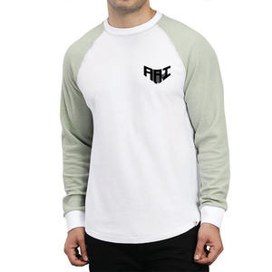 T-shirts Homme Manches Longues Raglan Oversize en Coton Premium Streetwear Col Rond Décontracté avec Manches Contrastantes – Vente en Gros - Product Image 1