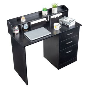 Scrivania per Computer FCH in Legno Nero Effetto Venatura 110*50*95cm, in Truciolato con Triamina, Tre Cassetti, Ripiano Portaoggetti - Product Image 1