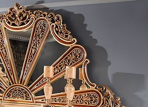 Royal Luxury Solid Teak Wood <b>Console</b> <b>Table</b> Baroque <b>Gold</b> Carved Sideboard Cabinet Sunburst Fan Mirror Living Room Buffet Set - Product Image 3