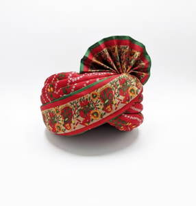 Pañuelo Tradicional Rajasthani Rojo Bandhani, Hecho a Mano, Marwari Safa para Novio, para Bodas y Festivales - Product Image 3
