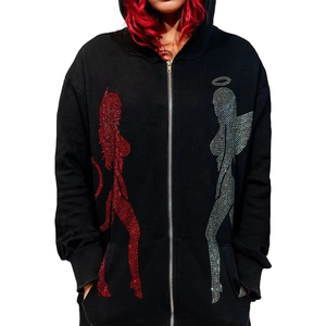 Sweat-shirts et sweats à capuche pour hommes en coton 100% personnalisés avec strass argentés, fermeture éclair intégrale, capuche intégrale, haute qualité - Product Image 6