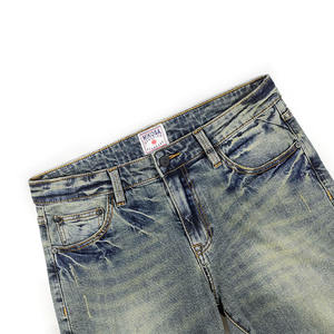 Jean droit vintage personnalisé pour homme, taille mi-haute, en denim de coton et élasthanne, délavé, style rétro, OEM/ODM, collection Printemps - Product Image 4