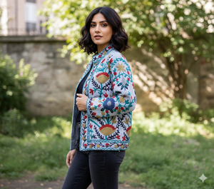 Chaqueta corta de invierno estilo waffle Suzani, chaqueta bordada, talla única, abrigo para fiestas. - Product Image 3