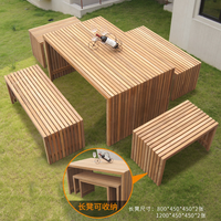 Ensemble de salle à manger d'extérieur moderne en teck massif, design à lattes personnalisable, table et bancs de jardin, mobilier de patio de luxe pour l'Espagne et l'Australie
