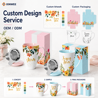 Mug à thé en céramique à motif floral avec infuseur en acier inoxydable, boîte cadeau, logo personnalisé, OEM, ODM, marque privée, fournisseur en gros pour la vente au détail